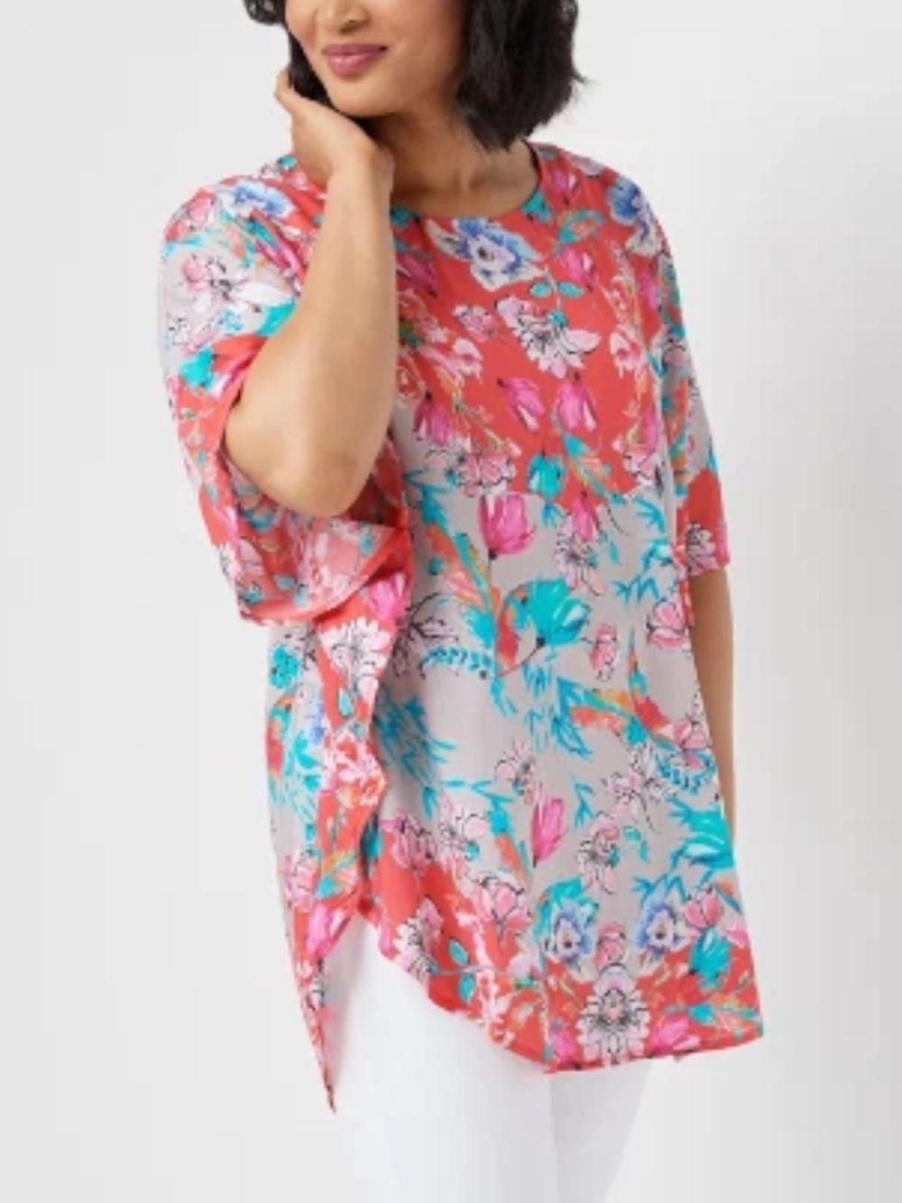 TOLANI Collection | NARISSA Printed Woven Caftan Tunic Poppy Floral top size L P